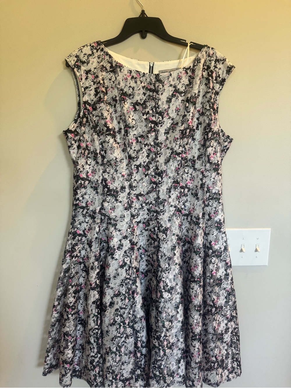 Danny & Nicole Gray Floral Fit-and-Flare Dress with Pink Accents